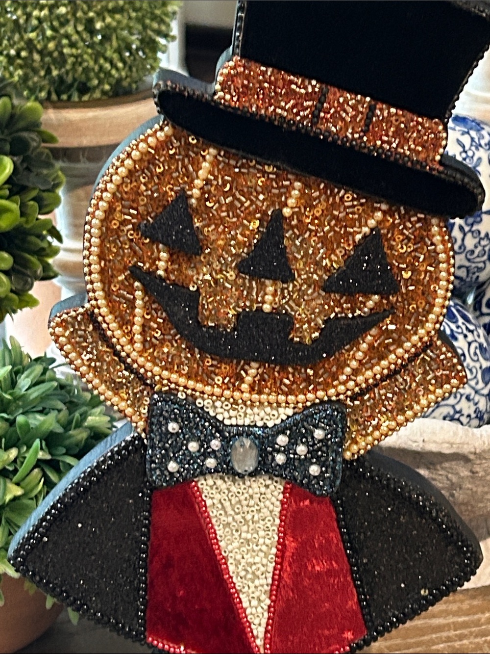 NEW! Vintage Inspired Beaded Halloween Pumpkin Circus Greatest Showman